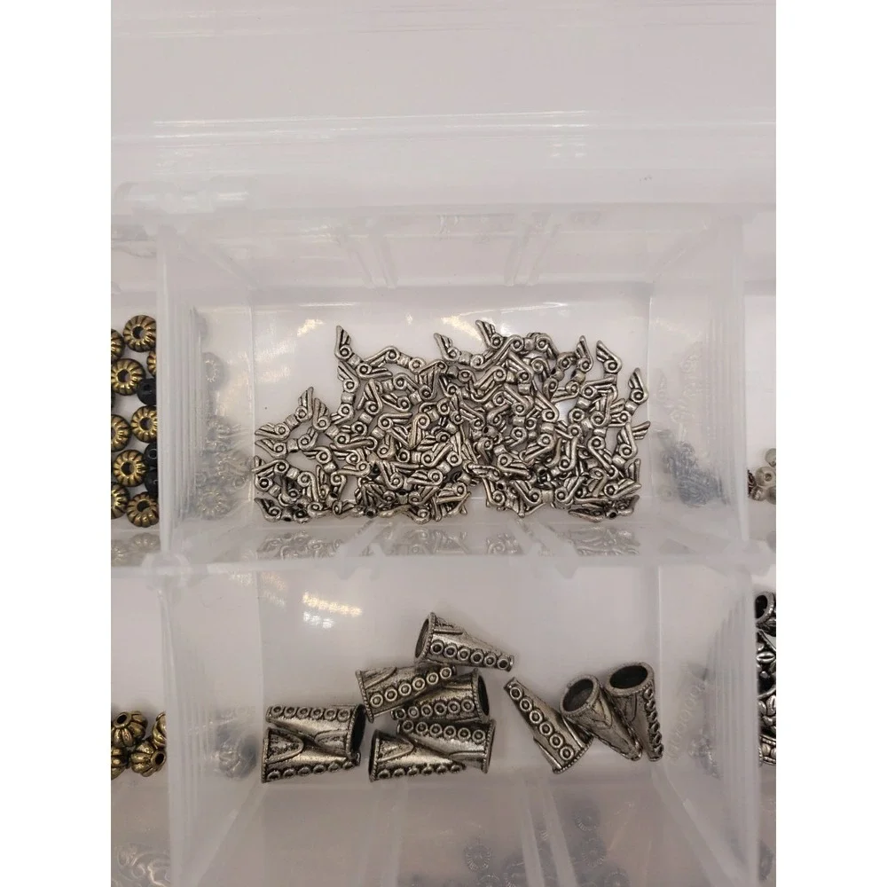 Assorted Jewelry Bead Lot Over 1lb Metallic Silver Gold Copper Spacers Findings